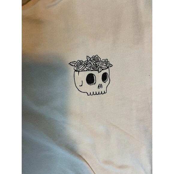 Women's T-shirt SZ XS Cream Skull Roses "Losing My Mind" Funny Whimsigoth Casual - Picture 4 of 5